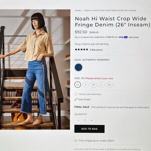 LYSSE Noah Hi Waist Crop Wide Fringe Denim Jeans size M